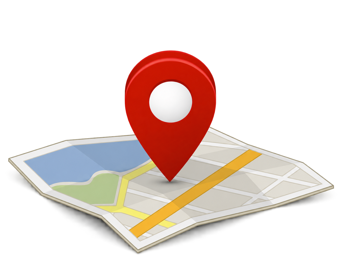 Mapa dobrado com pino indicando lugares próximos